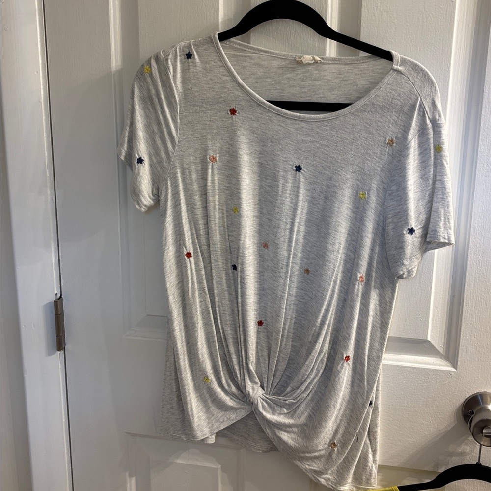 Gray T-Shirt with Colorful Embroidery